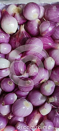 Peeled red onion in a container, used for cooking ingredients to make it more delicious. Stock Photo