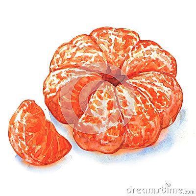 Peeled tangerine or mandarin fruit isolated Stock Photo