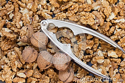 Peeled wallnuts with cracker Stock Photo