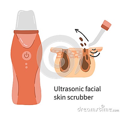 Peeling and cleansing ultrasonic facial skin scrubber vector illustration Vector Illustration