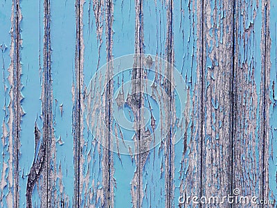 Peeling light blue paint on vintage wooden wall Stock Photo