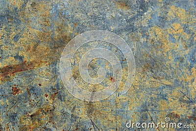 Peeling paint blue rusty textured metal background. Stock Photo