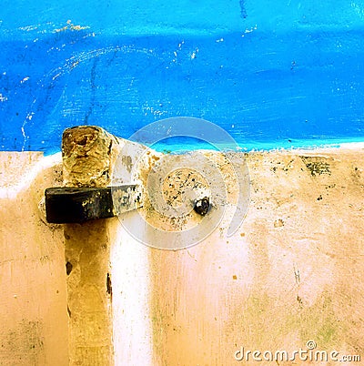 Peeling paint on rusted wood surface Stock Photo