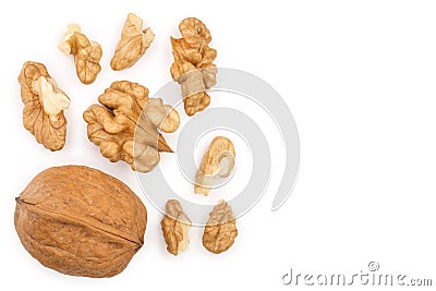 Peelled Walnuts isolated on white background with copy space for your text. Top view. Flat lay Stock Photo