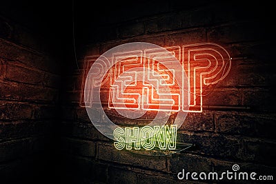 Peep show neon sign Cartoon Illustration