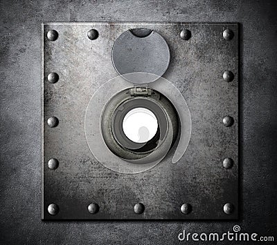 Peephole or peep hole in metal armored door Stock Photo