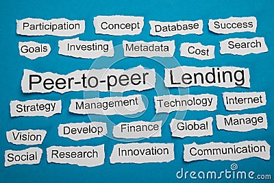 Peer-to-peer and lending text on piece of torn paper Stock Photo