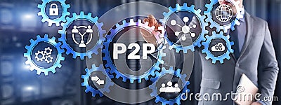 Peer to peer P2P. Magnifying. Financial data business currency concept Stock Photo