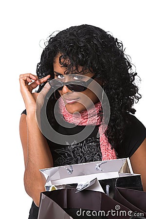 Peering over her sunglasses Stock Photo