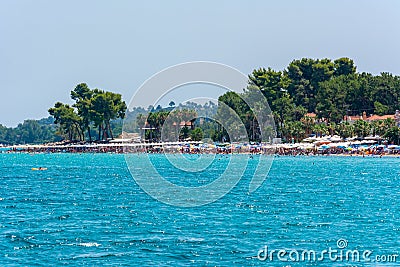 Pefkochori beach on Kassandra peninsula, Halkidiki, Greece Stock Photo