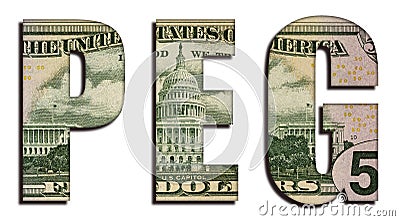 PEG Price Earnings to Growth Ratio Abbreviation Word 50 US Real Dollar Bill Banknote Money Texture on White Background Stock Photo