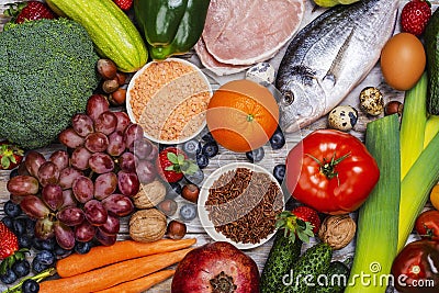 Pegan diet foods on wooden table Stock Photo