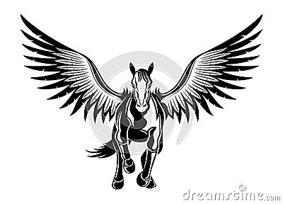 Black icon of flying pegasus. Vector Illustration