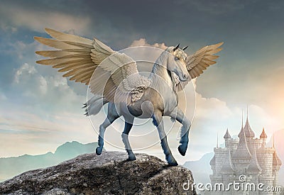 Pegasus scene 3D illustration Cartoon Illustration