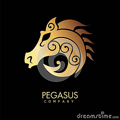 Pegasus company logo for professional riders with golden animal silhouette Vector Illustration