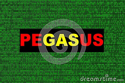 Pegasus. hacker. Computer system that hacks computers and mobile phones from anywhere. Design with the flag of Spain Cartoon Illustration