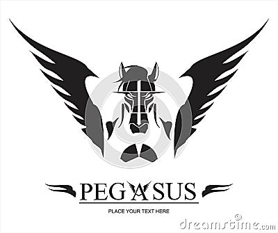 Pegasus horse, winged horse in frontal view, suitable for sport community, transportation, travelling icon, etc. Vector Illustration