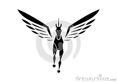 Pegasus Icon Flat Design Vector. Black Silhouette Of A Flying Pegasus Stock Photo