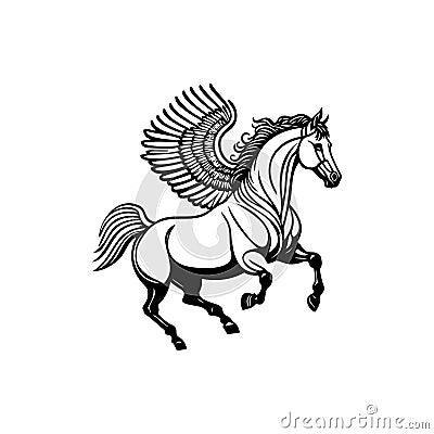 Pegasus Icon hand draw black colour mythical logo symbol perfect Vector Illustration