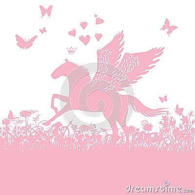 Pegasus with little hearts and love Vector Illustration
