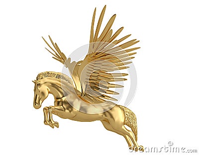 Pegasus majestic mythical greek winged horse isolated on white background. 3D illustration Cartoon Illustration
