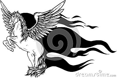 Pegasus mythological winged horse . Black and white tattoo vector Vector Illustration