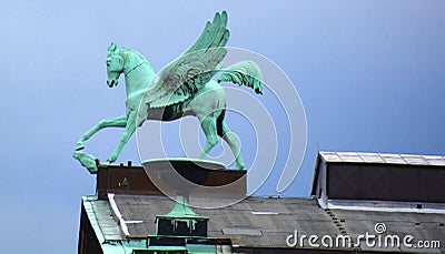 Pegasus on rooftop of concert house Gendarmen Editorial Stock Photo