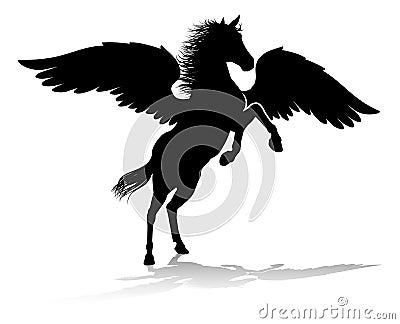 Pegasus Silhouette Mythological Winged Horse Vector Illustration