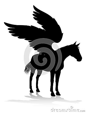 Pegasus Silhouette Mythological Winged Horse Vector Illustration