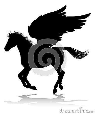 Pegasus Silhouette Mythological Winged Horse Vector Illustration