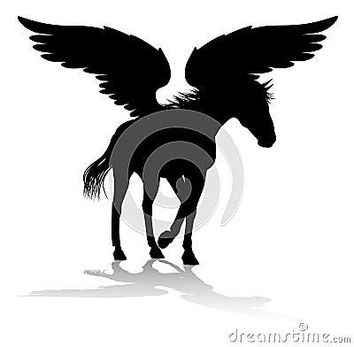 Pegasus Silhouette Mythological Winged Horse Vector Illustration