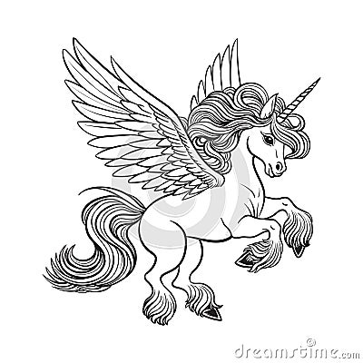 Pegasus Unicorn Wings Horn Horse Animal Cartoon Vector Illustration