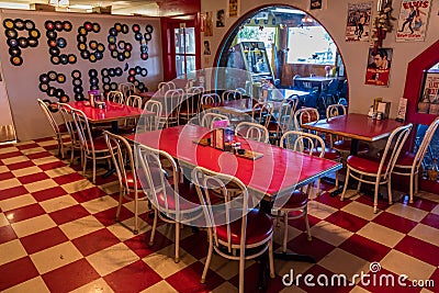 Peggy Sue's Americana Route 66 inspired diner in Yermo, California about eight miles outside of Barstow Editorial Stock Photo