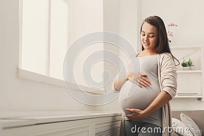 Pegnant woman caressing her belly at home Stock Photo