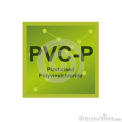 Vector symbol of plasticised polyvinylchloride â€“ PVC-P polymer on the background from connected macromolecules Vector Illustration