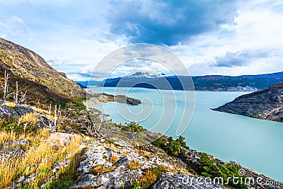 Pehoe Lake,Patagonia, Chile,Southern Patagonian Ice Field, Cordillera del Paine Stock Photo