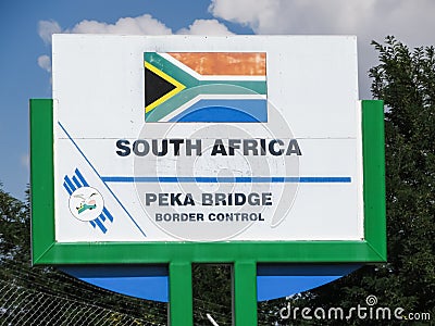 Peka Bridge border post control sign Editorial Stock Photo