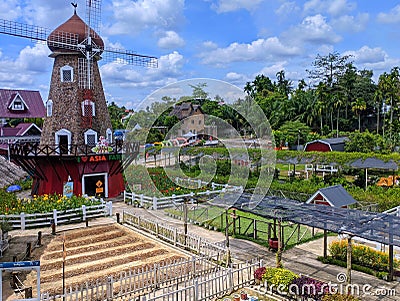 Pekanbaru, Indonesia - 05-06-2023: Scenic view of a beautiful Asia style landscape garden with various kind of plants. Editorial Stock Photo