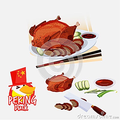 Peking duct . Chinese cuisine concept. food elements. typographic or logo design - illustration Stock Photo