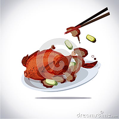 Peking duct. roast duck searv in dish with sauce and cucamber. traditional chinese food - vector illustration Vector Illustration