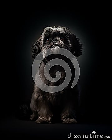 Pekingese dog photo, black background, studio photo Stock Photo