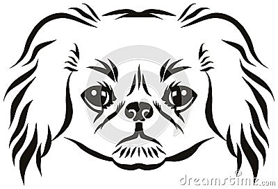 Pekingese head black and white Vector Illustration