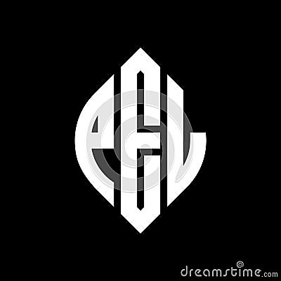 PEL circle letter logo design with circle and ellipse shape. PEL ellipse letters with typographic style. The three initials form a Vector Illustration