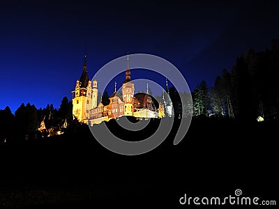 Peles castle in Romania by night Stock Photo