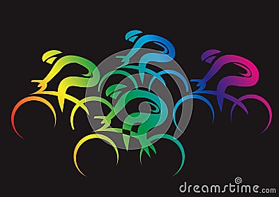 Peleton Cycle Race Rainbow Color Vector Illustration