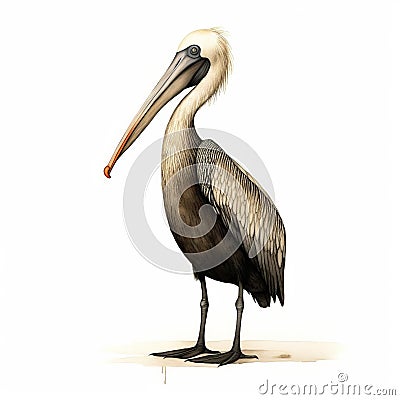 Pelican Art By Jon Klassen - Full Body On White Isolated Background Stock Photo