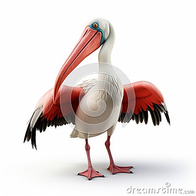 Realistic Pelican Standing On White Background - Cinema4d Render Stock Photo