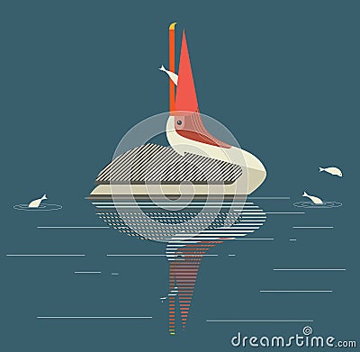 Pelican catches fish Vector Illustration