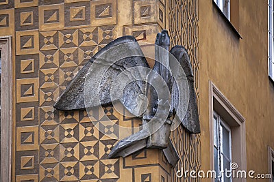 `Pelican House` 1705 at Castle Square Old Town. Old town in Warsaw is UNESCO World Heritage Site. Editorial Stock Photo