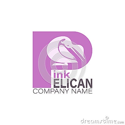 Pelican logotype. Isolated vector illustration. Linear icon, emblem. Capital letter P with bird. Vector Illustration